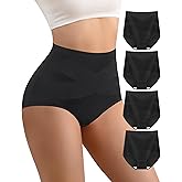 YDQ Women's High Waisted Cotton Underwear Panties Ladies Stretch Breathable Full Coverage Briefs 4 Pack