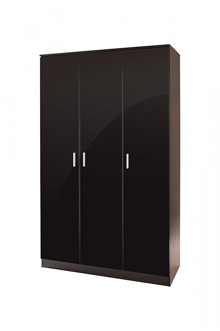Aspire Home 3 Door Wardrobe Gloss Black Oak Amazon Co Uk