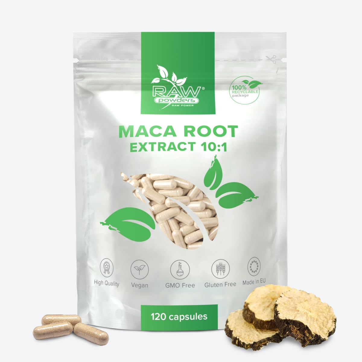 Maca Root Extract 10:1 – 500 mg – 120 Capsules | 4 Moths Supply | Vegan HPMC Capsules | GMO & Gluten Free | Raw Powders