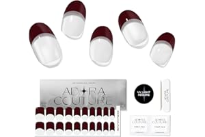 Adora Couture Semi Cured Gel Nail Strips Kit | 20pcs Uv Gel Nail Stickers with Uv Light | Red French Tip Uv Nail Stickers | Gel Stickers for Nails Uv Light (Velvet French)