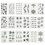 [18 Sheets] Small Black Removable Waterproof Temporary Tattoos Body Art Sticker Sheet Paper for Kids Men Women Adults Girls (Spider Scorpio Cross Crown Letters Gun Stars Quotes Queen Sword Paw Print)