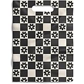 Package Mint 100 Pack 9x12 Reusable Merchandise Gift Bags with Handles – Daisy Checkerboard Design for Boutiques, Retail, and Party Favor Packaging