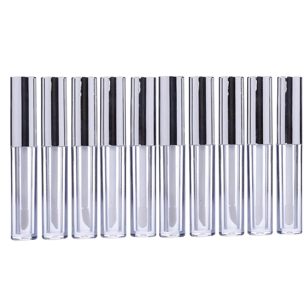 Lurrose Clear Gloss Lip Gloss 10pcs 10ml Lip Gloss Tubes Bulk with Wand Empty Plastic Lipstick Bottles Lip Gloss Container Cosmetic Supplies for Lipstick Samples DIY (Silver) Lip Gloss Clear