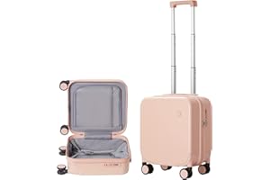 HANKE 14 Inch Underseat Luggage Personal Item Carry on Suitcase, Mixi Spinner Wheels Pink Hardshell Lightweight Rolling Suitcases PC with Cover & TSA Lock for Short Travel