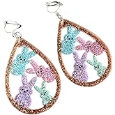 Cute Acrylic Easter Rabbit Clip on Earrings Colorful Holiday Easter Bunny Non Pierced Earrings for Women Jewelry Gift