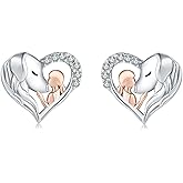 925 Sterling Silver Horse Stud Earrings Hypoallergenic Heart Horse Ear Studs for Women Dog Wolf Fox Animal Earrings for Horse Lover Christmas Jewelry Gifts for Daughter