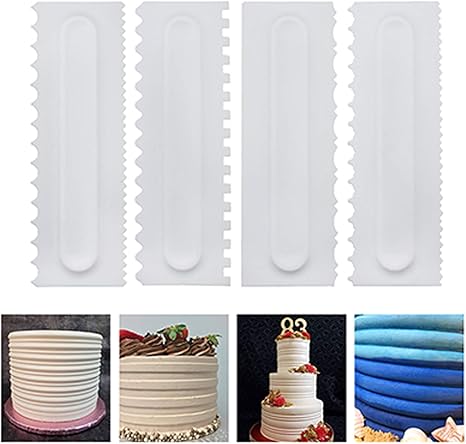 Amazon ケーキスクレーパーデコレーションプラスチック鋸歯状コーミングスムーザー8デザインテクスチャキッチンベーキングモールドdiyキット 4個 Size 4pcs Color 白い ケーキナイフ オンライン通販