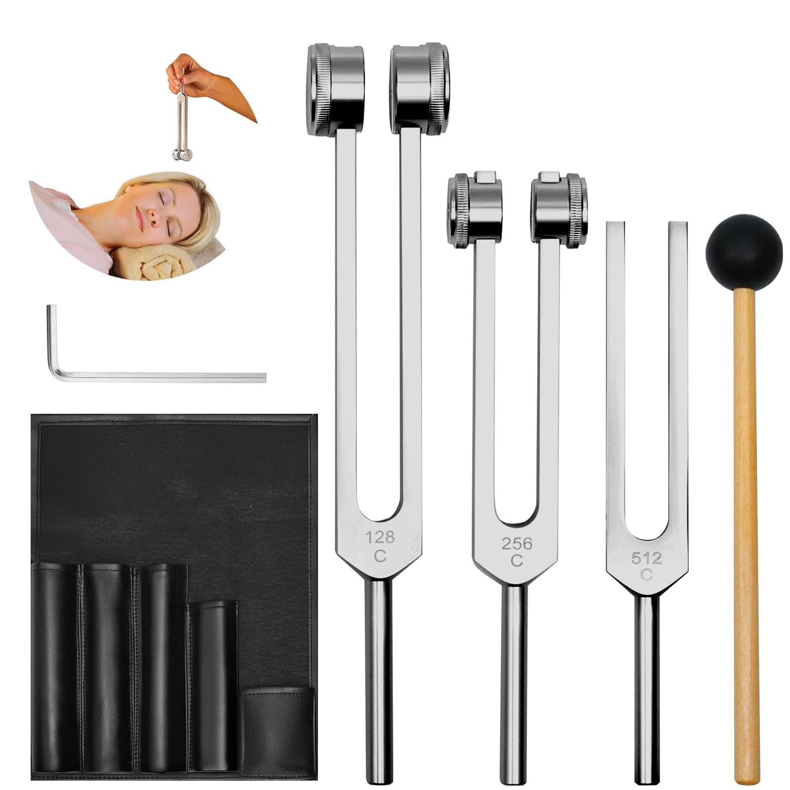 Photo 1 of Tuning Forks for Healing Instrument (128Hz, 256Hz, 512Hz) - Tuning Fork Set with Reflex Hammer, Sound Healing Instruments for Essential Yoga/Chakra/Sound Therapy/Meditation Beginner