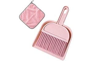 meioro Mini Dustpan and Brush Set, Multi-Functional Cleaning Tool with Hand Broom Brush, Plastic Dust Pan, Coral Fleece Cleaning Cloth, 2-in-1 Cute Helper Cleaning Set for Kids Toys Pets Car, Pink