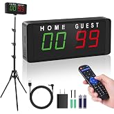 Samshow LED Electronic Scoreboard Digital Score Keeper with Remote &amp; Tripod, Basketball Scoreboard with Shot Clock &amp; Timer &amp; 12/24h Real Time for Football/Corn Hole/ping Pong/Table Tennis