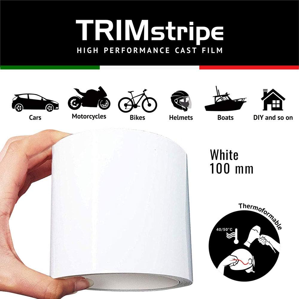 4R Quattroerre.it 10540 Trim Stripes Adhesive Strips for Cars White, 100 mm x 10 mt
