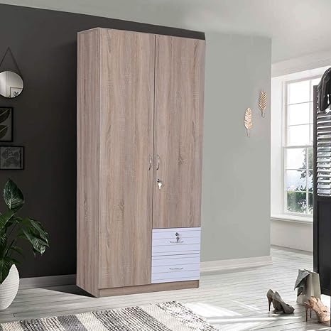 Hometown Molly Engineered Wood Two Door Wardrobe In Oak White