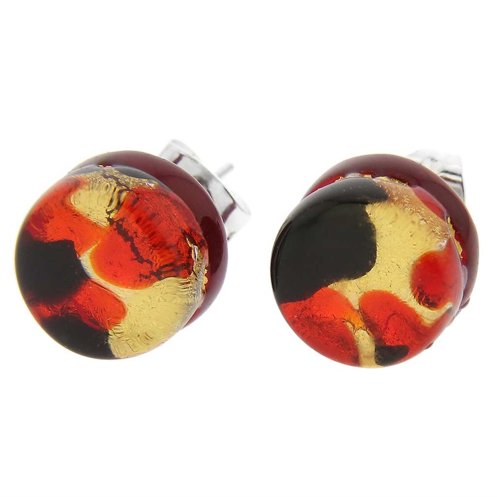 Glass Of Venice Murano Glass Venetian Reflections Round Stud Earrings - Black Red