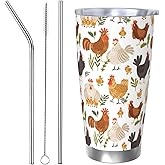 Sanghing Chicken Tumbler with Lid and Straw, 20 OZ Stainless Steel Water Bottle Travel Coffee Mug Double Wall Insulated Cup gifts for Chicken Lovers