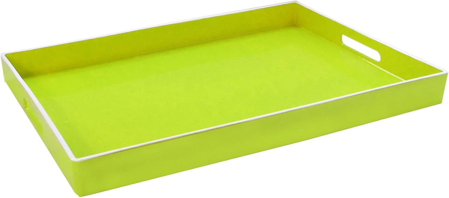 Trina Turk Rectangle Serving Tray- Indoor & Outdoor Platter for Home Entertaining, Cocktail Hour, Snacks, Decorative Display for Jewelry, Candles, Barware, Perfume, 14"x19", Green/White