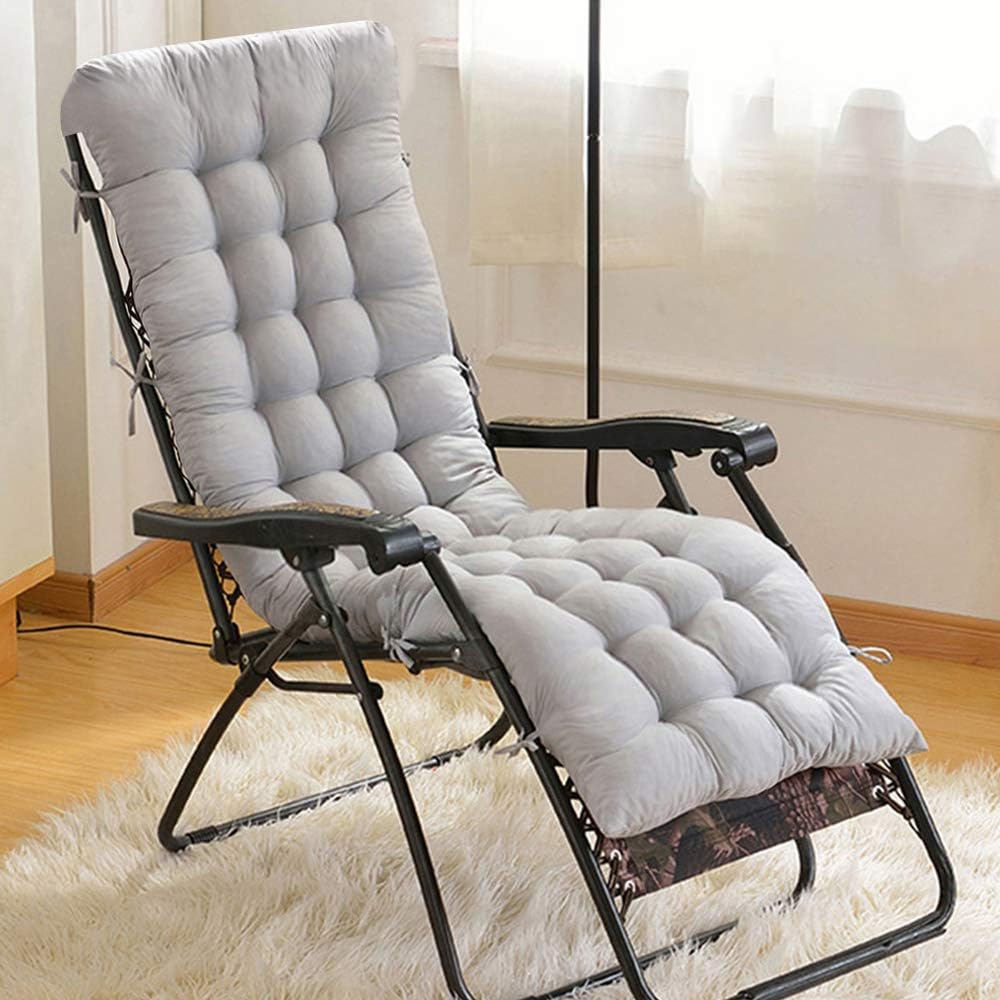 willkey Sun Lounger Cushion Pads Replacement with Non-slip Hood and 6 Pairs Ties Garden Recliner Cushion Thick Padded Relaxer Chair Seat Pad (gray)