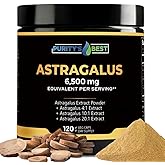 Purity’s Best Astragalus Root Powder + 4X + 10x & 20x Extract, 6,500 mg Equivalent Per Capsule, MAX Strength, Immune & Heart Support, Vitality, 120 Veggie Capsules, 100% Vegan