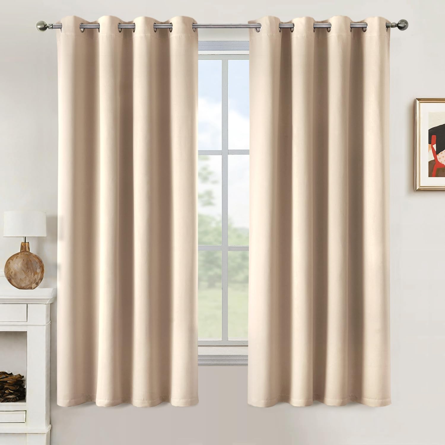 MIULEE Beige Blackout Curtains for Living Room 2 Panel Set, Premium Eyelet Curtains for Bedroom, Thermal Insulated Window Curtain Drapes, Black Out Curtain 54 Drop, Each Panel 46 x 54 Inches