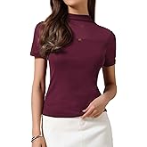 Allegra K Summer Mock Turtle Neck Short Sleeve Tops for Women Sheer Mesh Shirts Basic Going Out Outfits