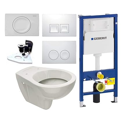 Geberit Duofix Vorwandelement UP 100 + Design WC mit LotusClean Beschichtung + Absenkautomatik + Delta 21 Drückerplatte + WC 