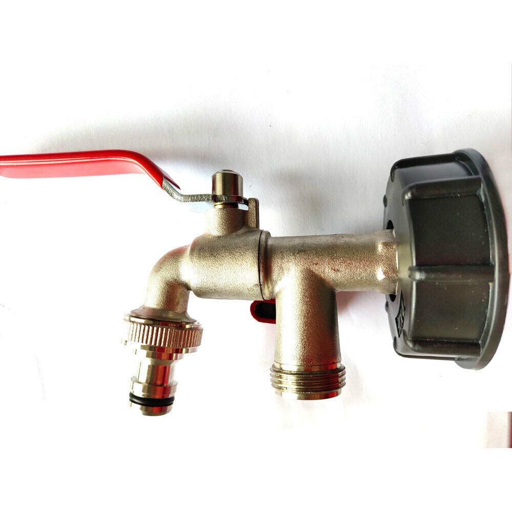 IBC Tank Adapter Dual-Head IBC Tote Tank Drain Adapter S60X6 to Brass Garden Tap with 3/4" Hose Fitting Oil Fuel Water