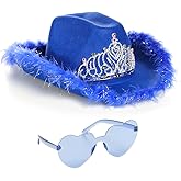 aFuncredible Green Cowboy Hat and Glasses - Preppy Cowgirl Hat with Tiara - Sparkly Cowboy Hat - Cowgirl Outfit Accessories