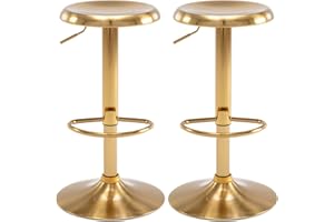 Brage Living Adjustable Bar Stools Set of 2, Swivel Round Metal Airlift Barstools, Backless Counter Height Bar Chairs for Kitchen Dining Room Pub Cafe (Gold)