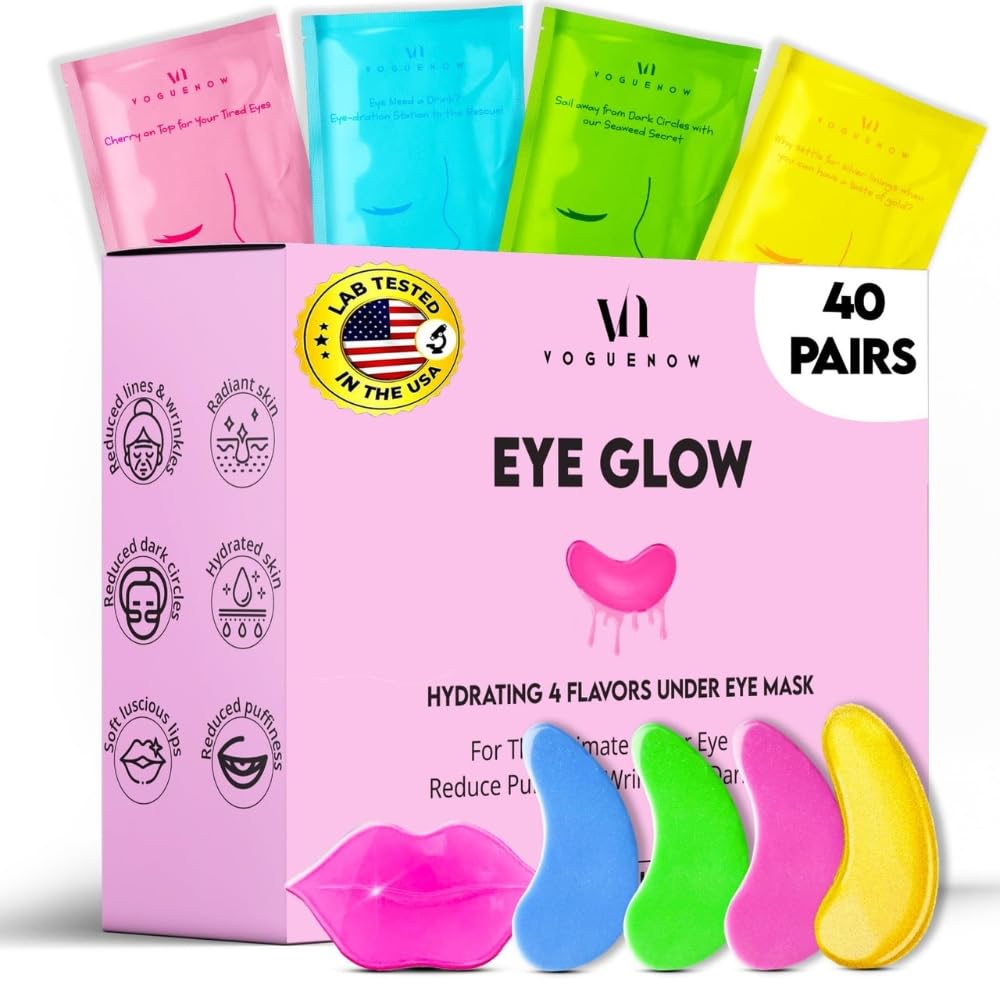 Under Eye Patches For Puffy Eyes (40 Sets) With Bonus Lip Masks - Under Eye Patches for Dark Circles and Puffiness - Under Eye Mask Treatment - Hydrating 4 Flavors Eye Masks - Reduce Dark Circles