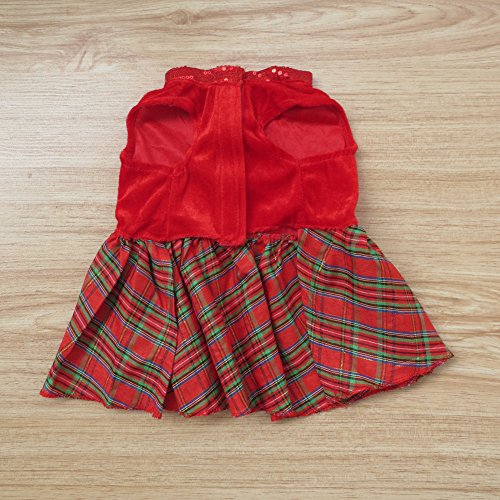 Tangpan Bow-knot Christmas Pet Costume Plaid Skirt Dog Clothes Santa Dress Size XS
