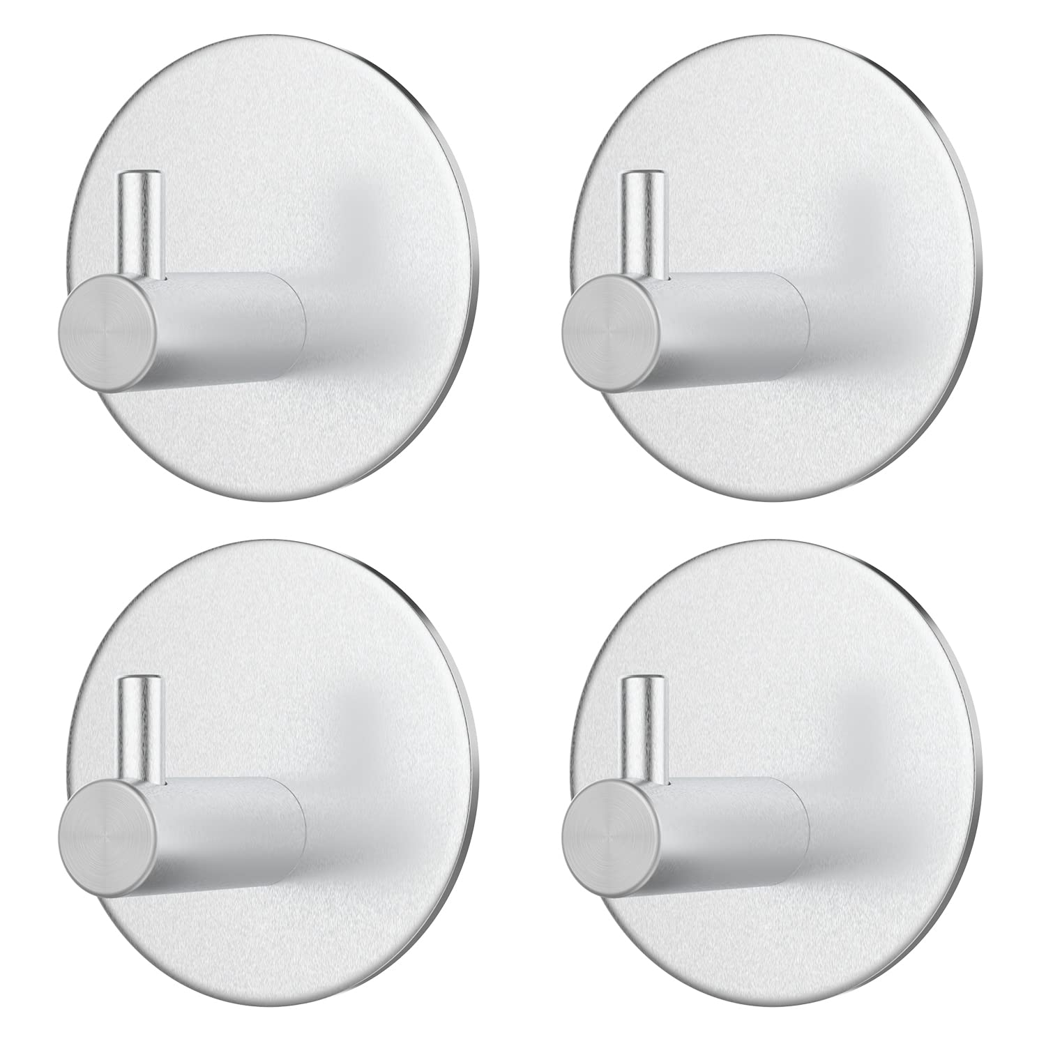 virea 4 x Self-Adhesive Round Wall Hooks - Heavy Duty Waterproof Adhesive Wall Hangers - Strong Bond Strength up to 8 kg - Towel Hooks Without Drilling - Clothes Hooks Stainless Steel - Robe Hooks