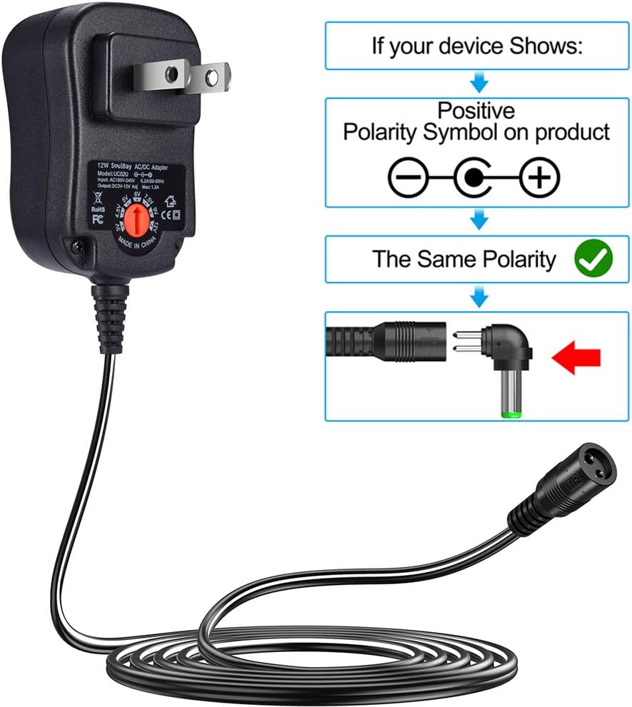 SoulBay 12W Universal Multi Voltage AC/DC Adapter Switching Power Supply with 8 Selectable Adapter Plugs, Suitable for 3 V to 12 V Device: Home Audio & Theater