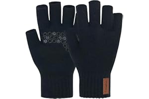 Fullsheild Merino Wool Fingerless Gloves Half Finger Wool Gloves for Men Women Winter Unisex Knit Fingerless Mittens