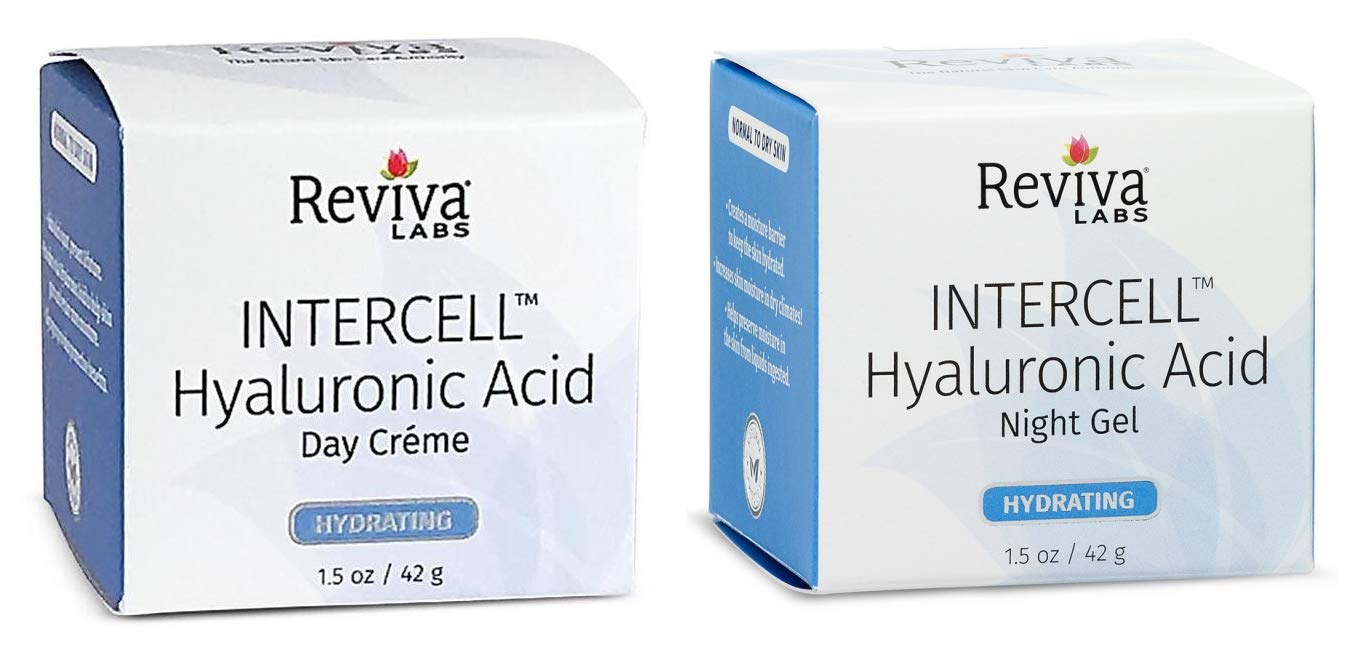 Reviva Labs InterCell Day Cream and Night Gel Bundle with Shea Butter, Sunflower Seed Oil, Hyaluronic Acid and Sodium Hydroxide, 1.5 fl. oz. each