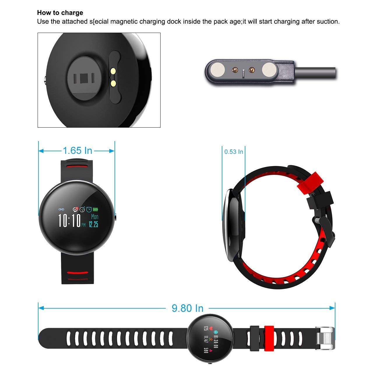 LATITOP Fitness Tracker Uhr mit Pulsmesser und Sphygmomanometer, 2.5D Farbdisplay Wasserdicht Aktivitäts-Tracker mit Schrittzähler, Kalorienzähler, Schlafmonitor(Rot)