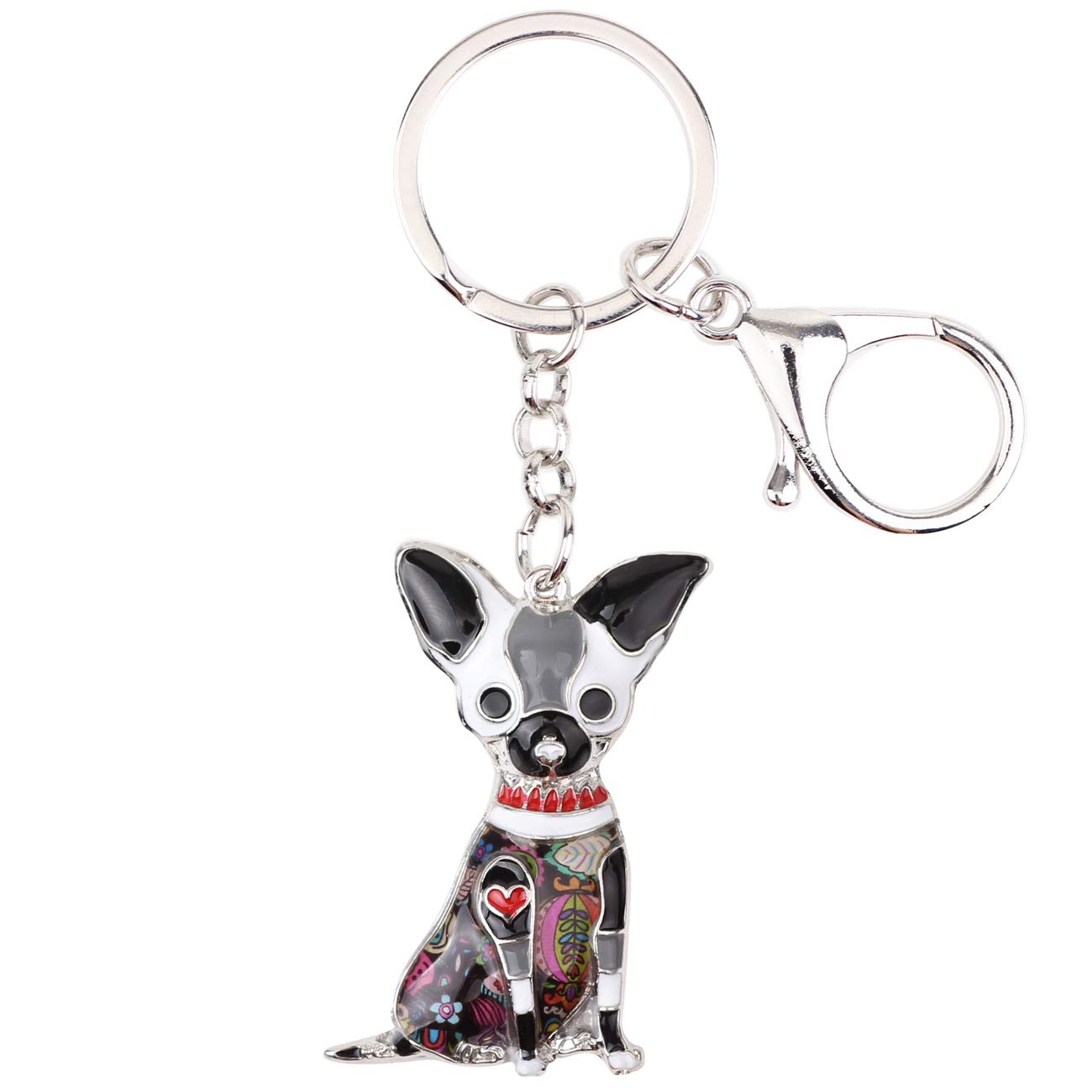 NEWEI Enamel Chihuahua Dog Keychain Handbag Purse Charms for Women Girls Dog Lovers (Black)