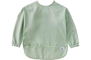 ARI MES Long Sleeves Waterproof Baby Bibs for Eating - Green, Small - Wearable, Coverall for Toddler, Long Sleeve Bib, Smock Apron for Feeding - Applicable for 6-72 Months