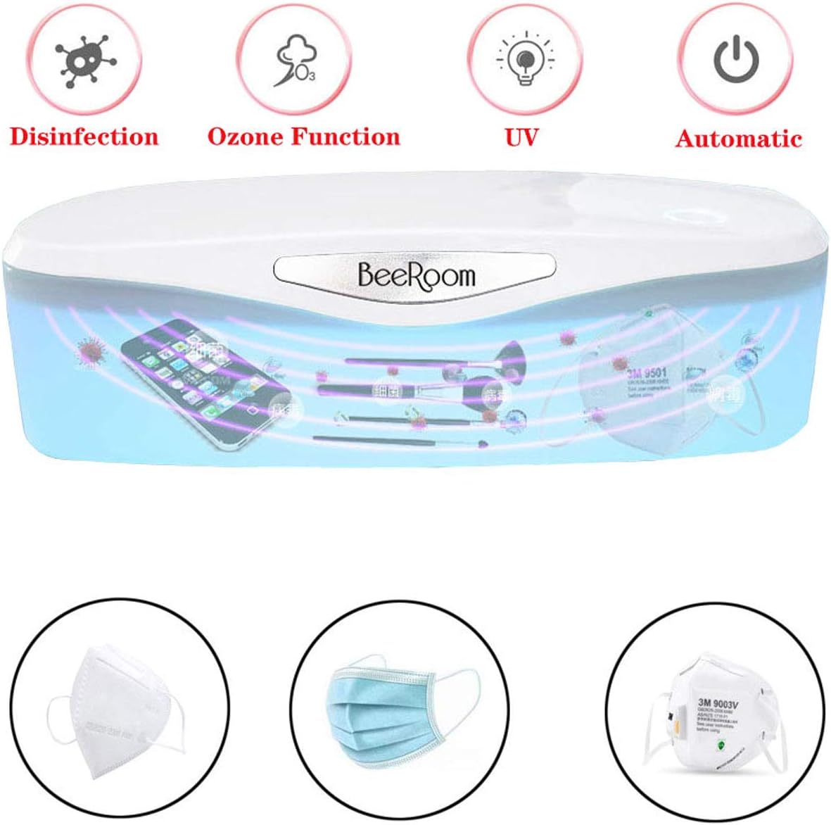 Yobeso Ozone Portable Ultraviolet Light Sterilizer Disinfection Box Cleaner Sanitizer Hygiene Cleaning Tools for Smartphone Toothbrush Game Toys Nail Tool with USB Cable