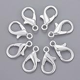 HDSupplies 50 Pieces - Lobster Clasps - Bright Silver Tone - 21x12mm w/ 2mm Hole