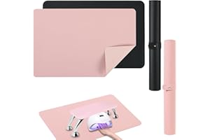 CHIPLESIER 2 PCS Nail Art Table Mat, Soft Microfiber PU Leather Nail Pad, Foldable Nail Art Rest Pad, Reusable Nail Mat for Table Desk, Acrylic Nail Desk Mat for Nail Cushion(Pink+Black)