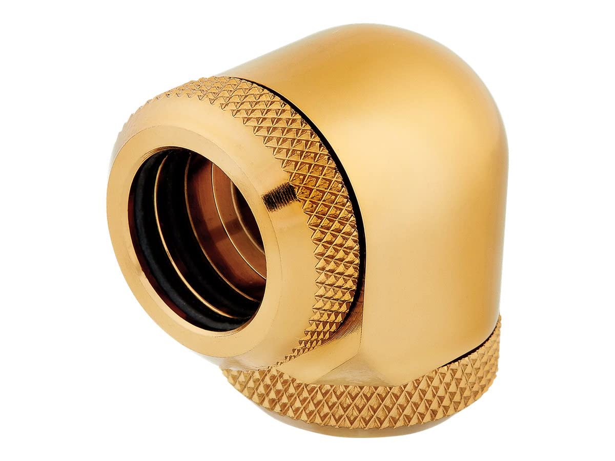 Corsair Hydro X Series XF Hardline 90 Degree 14mm OD Fittings, Twin Pack (Solid Brass Durability, Quality Finish, Double O-Ring Hardline Compression Design, Easy 12mm Diameter Tubing Fitting) Gold