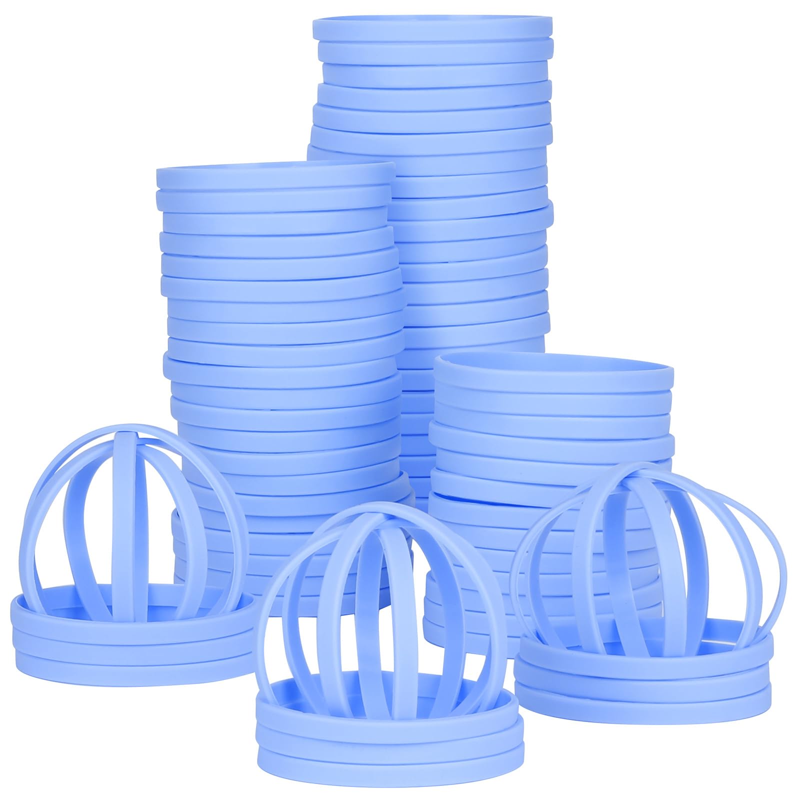 LVNRIDS 50 PCS Silicone Wristbands Rubber Bracelets 8 inch Length Sports Elastic Wristband Bracelet Bulk Gifts for Men Women Teacher Student Party SkyBlue