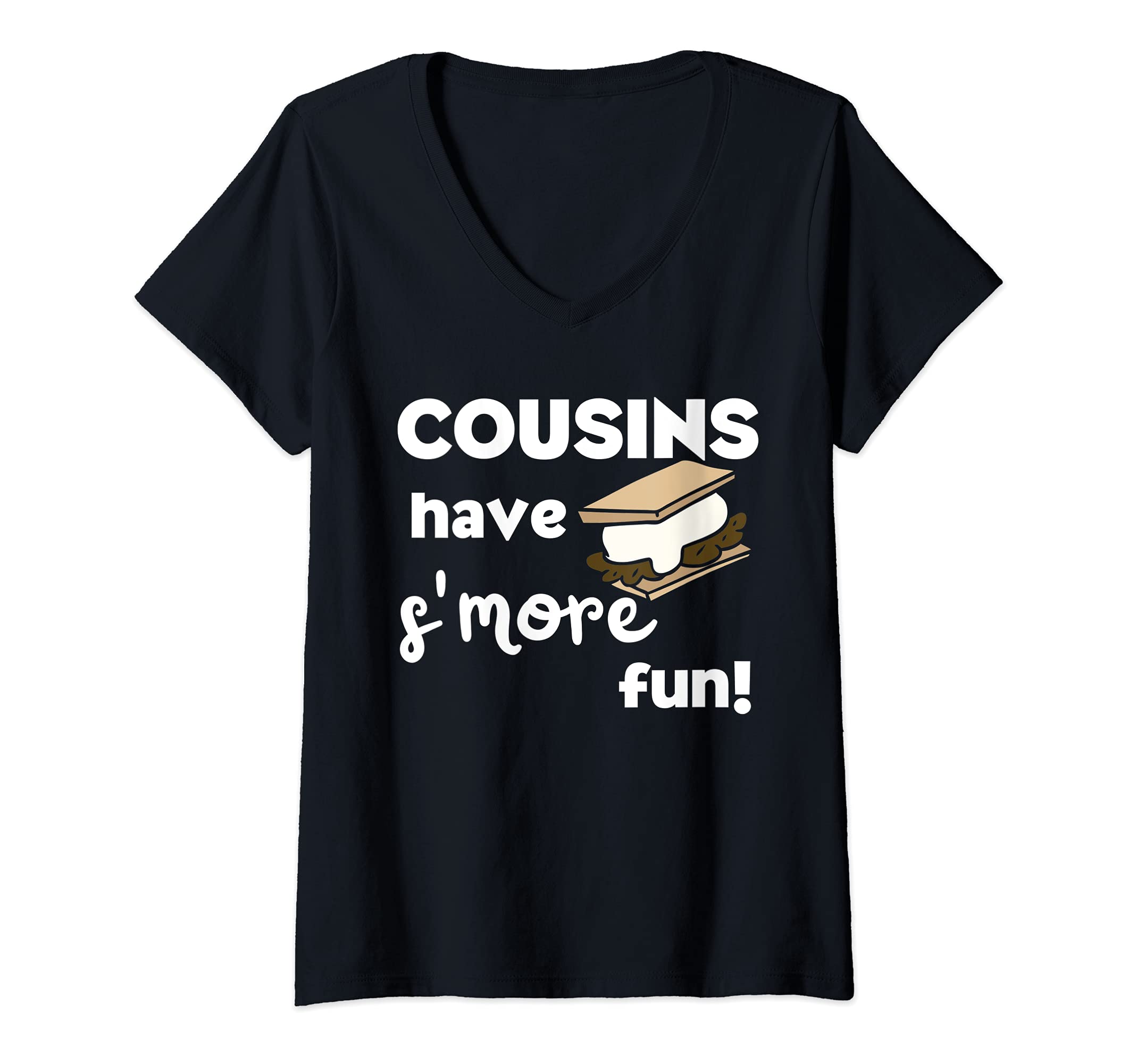 Womens Cousins Have S'more Fun Camping Cousin Family Reunion V-Neck T-Shirt