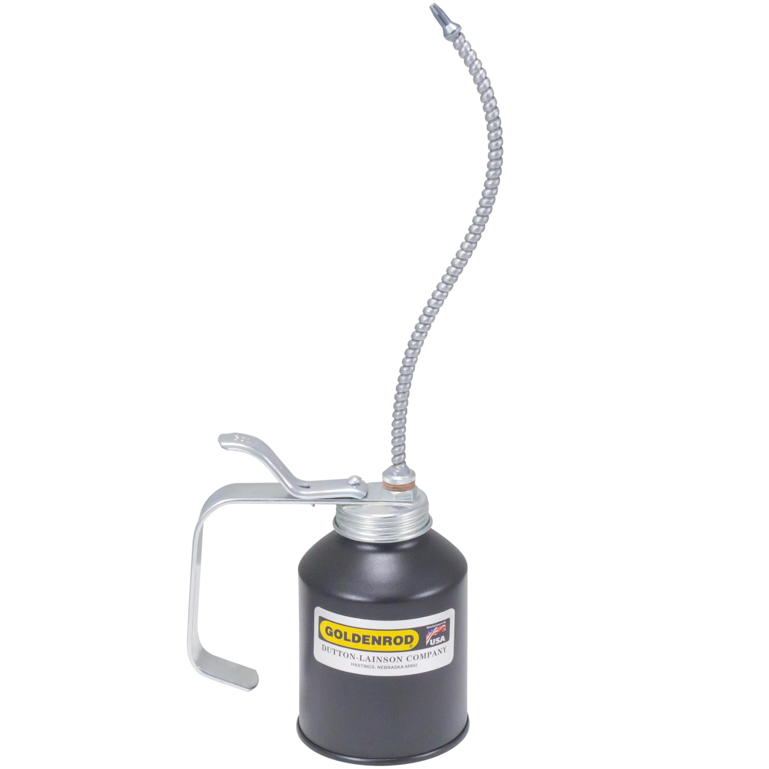 Goldenrod Dutton-Lainson Company (707) Industrial Pump Oiler with 8" Flex Spout - 12 oz Heavy-Duty Capacity, Zinc Die-Cast Pump, Flexible Reach, Rust-Resistant Steel, and Precision Oil Delivery