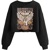 ZKDOO Women Graphic Print Crew Neck Crop Sweatshirt Lantern Long Sleeve Top | Western Cowgirl Country Music Concert Fans Sweatshirt Spring Outdoor Camping Fall Vacation Casual Loose Fit Pullover Clothing
