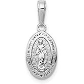 14k White Gold Miraculous Medal Pendant for Women Featuring Virgin Mary Inscription Devotional Oval Catholic Necklace Religious Jewelry Symbolic Faith Christian Medal Daily Wear Charm