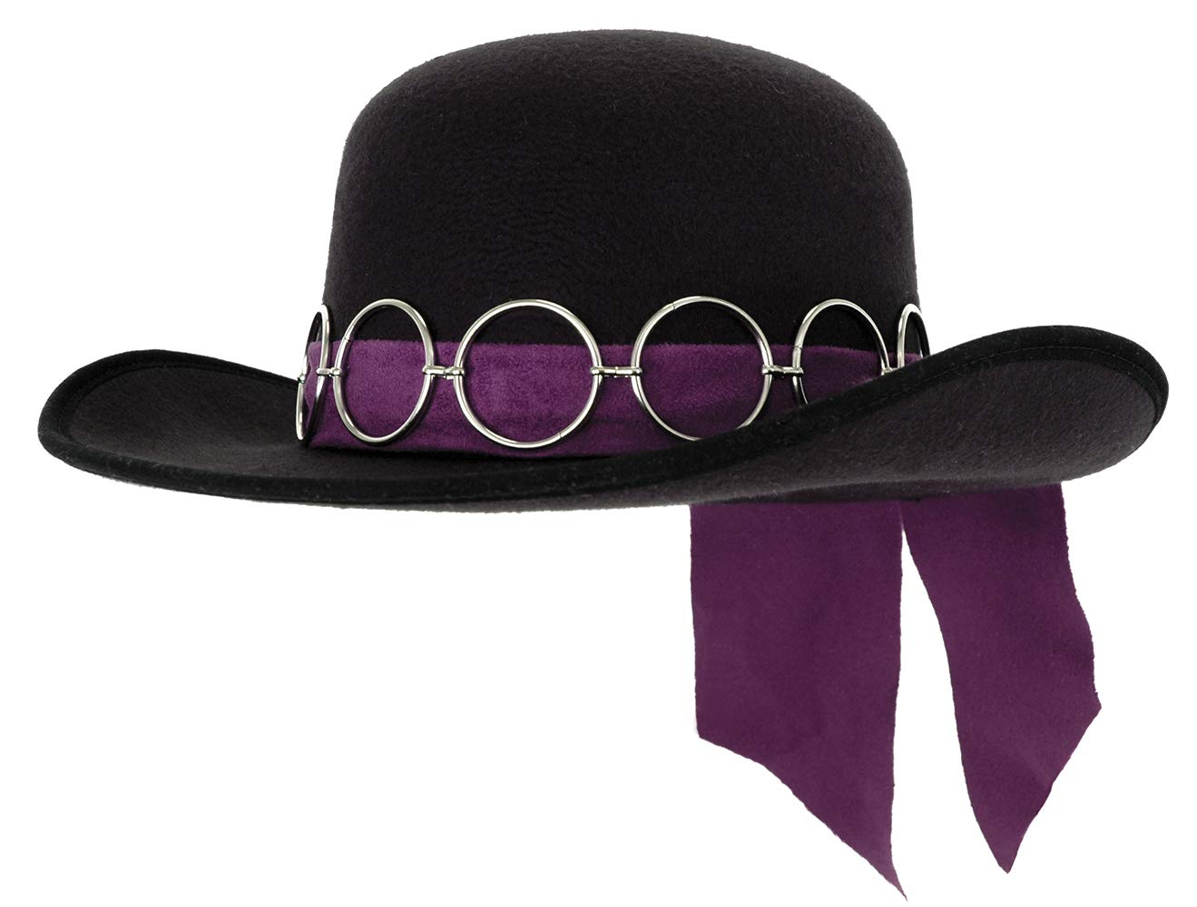 elopeJimi Hendrix Adult Hat - Faux Suede with Silver Chain and Purple Fabric, Size Adjustable