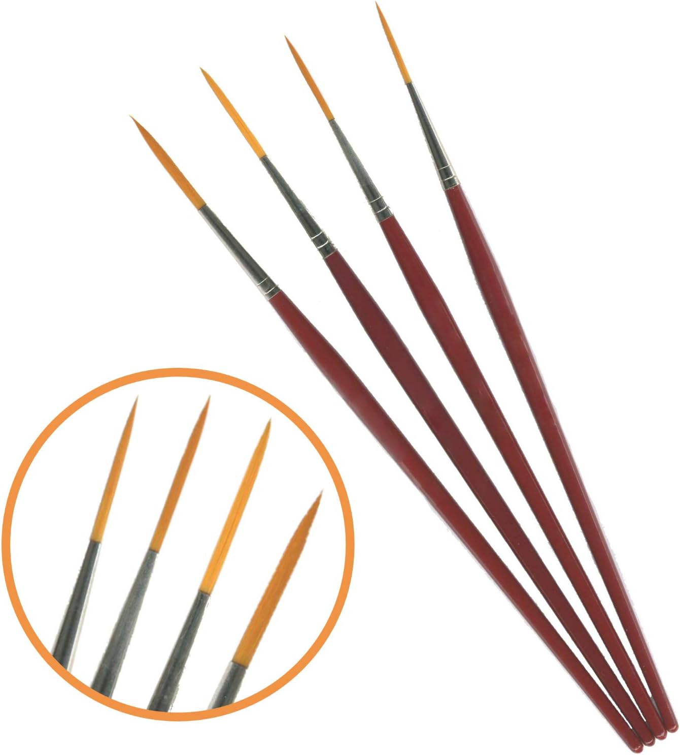 Rigger Brush Set of 4 By Essential Arts Artists Fine Detail Paint Brushes Pack in Sizes 0, 1, 2, 3, Brown