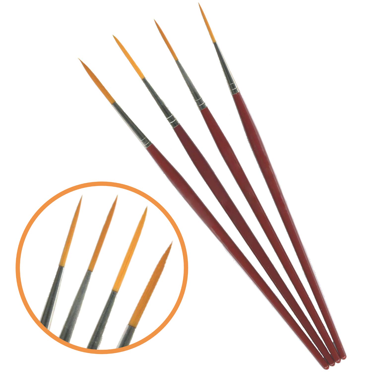 Rigger Brush Set of 4 By Essential Arts Artists Fine Detail Paint Brushes Pack in Sizes 0, 1, 2, 3