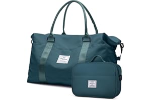 HYC00 Travel Duffel Bags for Women,Weekender Overnight Bag with Wet Pocket & Toiletry Bag,Carry On Personal Item Bag,Travel Tote Gym Bag,Peacock Blue,Large