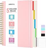 OMEYA 5 Subject Spiral Notebook A5 300 Pages Removable Dividers 100GSM